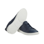 ZEGNA NAVY BLUE DEERSKIN TRIPLE STITCH™ SNEAKERS - Image 3