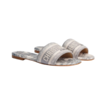 Dway Slide Gray Embroidered Cotton and Toile de Jouy Motif - Image 5